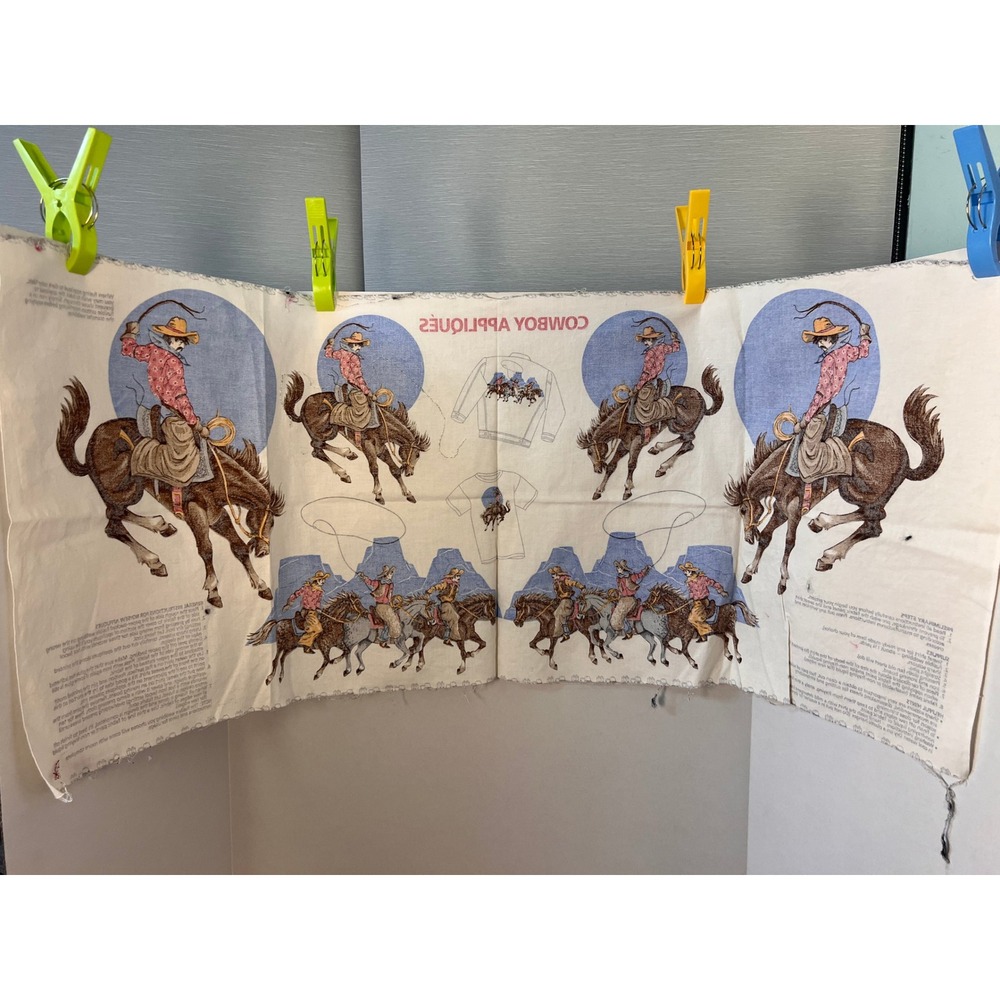 Vintage Western Cowboy Applique Fabric Panel DIY Crafting Graphics